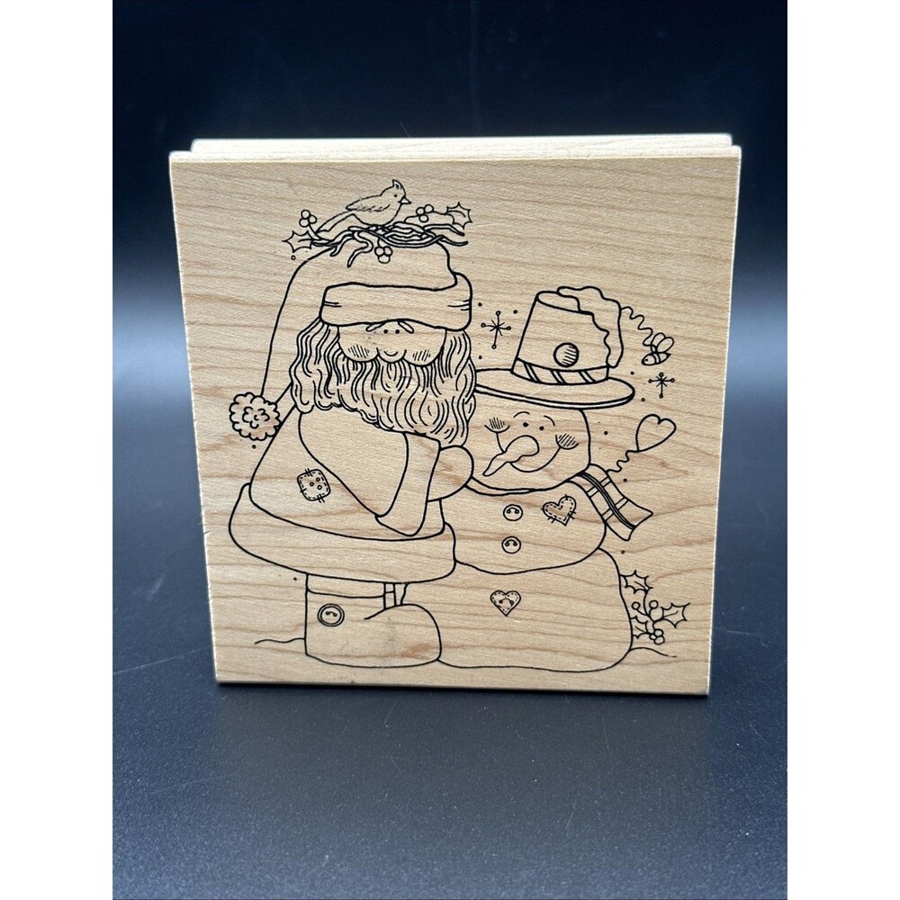 Santa and Snowman Rubber Stamp Christmas Winter Primitive Great Impressions
